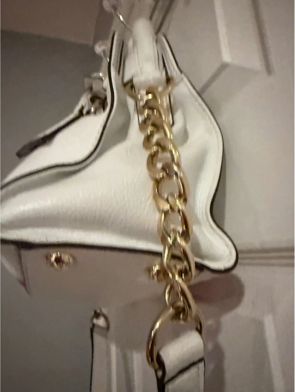 Michael Kors White and Pink Leather Satchel Handbag with Gold Hardware
